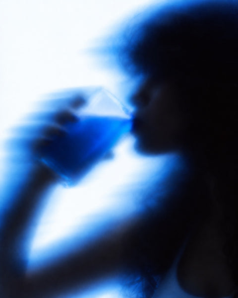 Drinking a glass of blue DAWN
